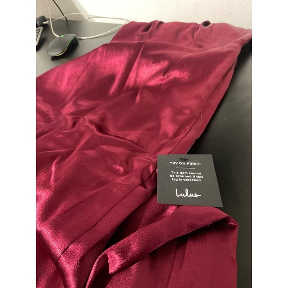 LULUS Devotion to Love Wine Satin One-Shoulder Maxi Dress NWT size XS - Picture 7 of 14